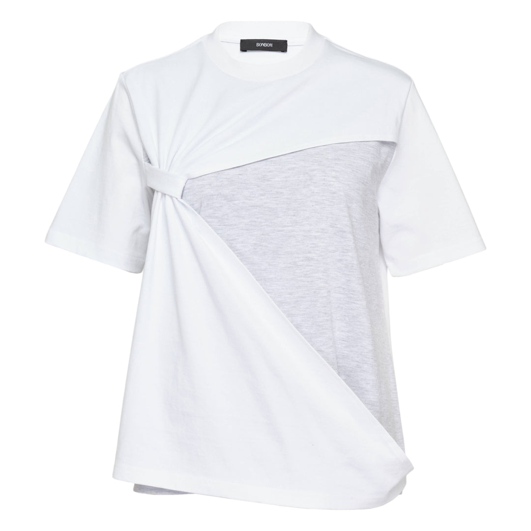 Asymmetric Wrap Two-Tone T-Shirt
