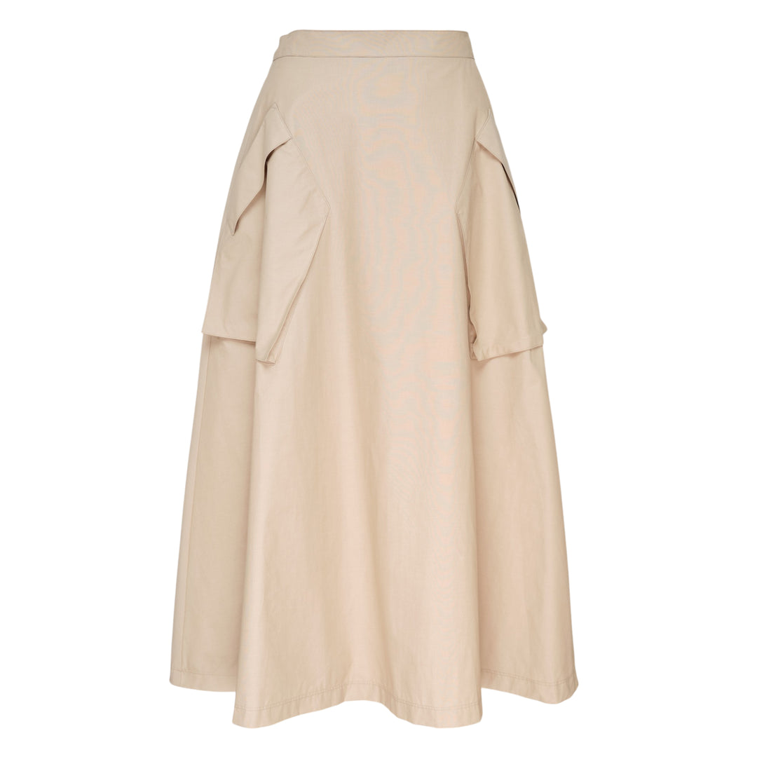 Beige A-Line Midi Skirt