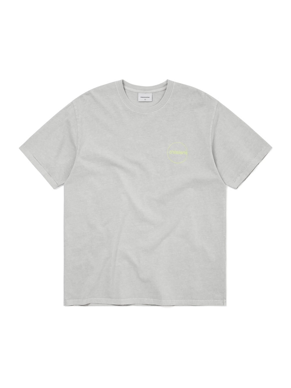 thisisneverthat C-Logo Tee in grey, back view, featuring a large tonal lime circle logo graphic with registered trademark detail