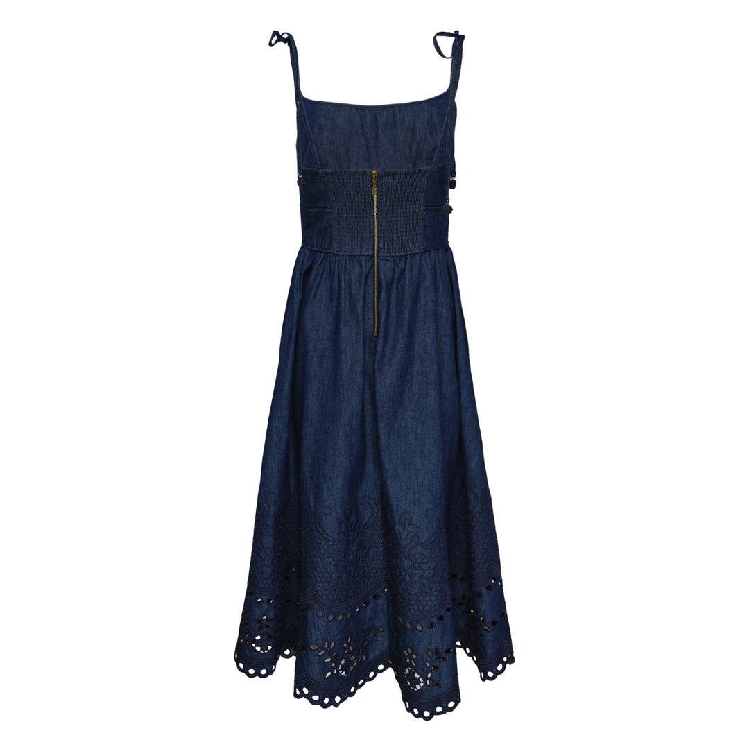 ZIMMERMANN Mahon Broderie Denim Midi Dress – Available at Club 21, Official Retailer in Singapore, Malaysia & Thailand with Global Shipping Online