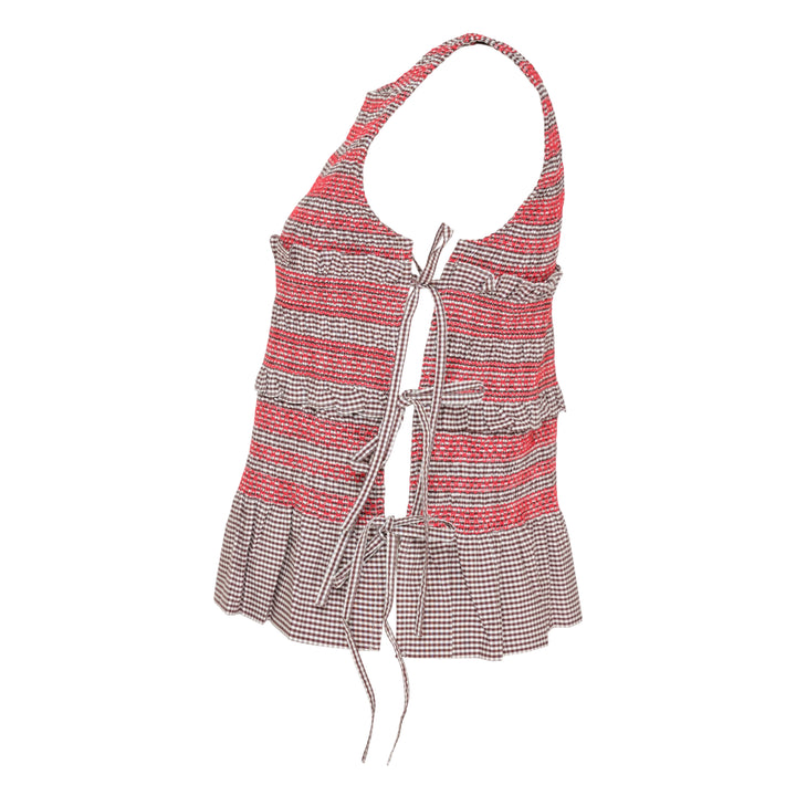 Check Cotton Smocked Tie Top