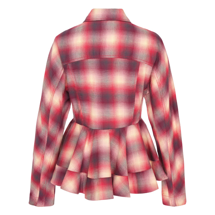 Cotton Flannel Check Peplum Shirt