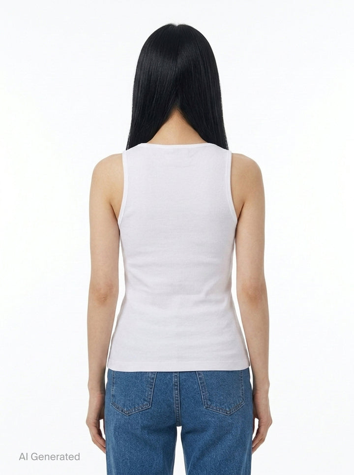 Soft Cotton Rib Tank Top | Ganni | Club21 - back