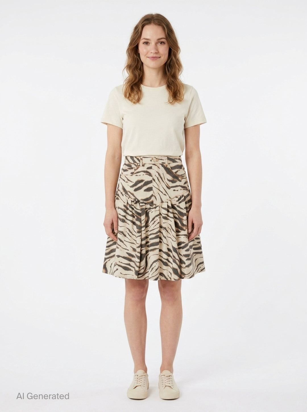 Tiger Print Denim Midi Skirt | Ganni | Club21 - front