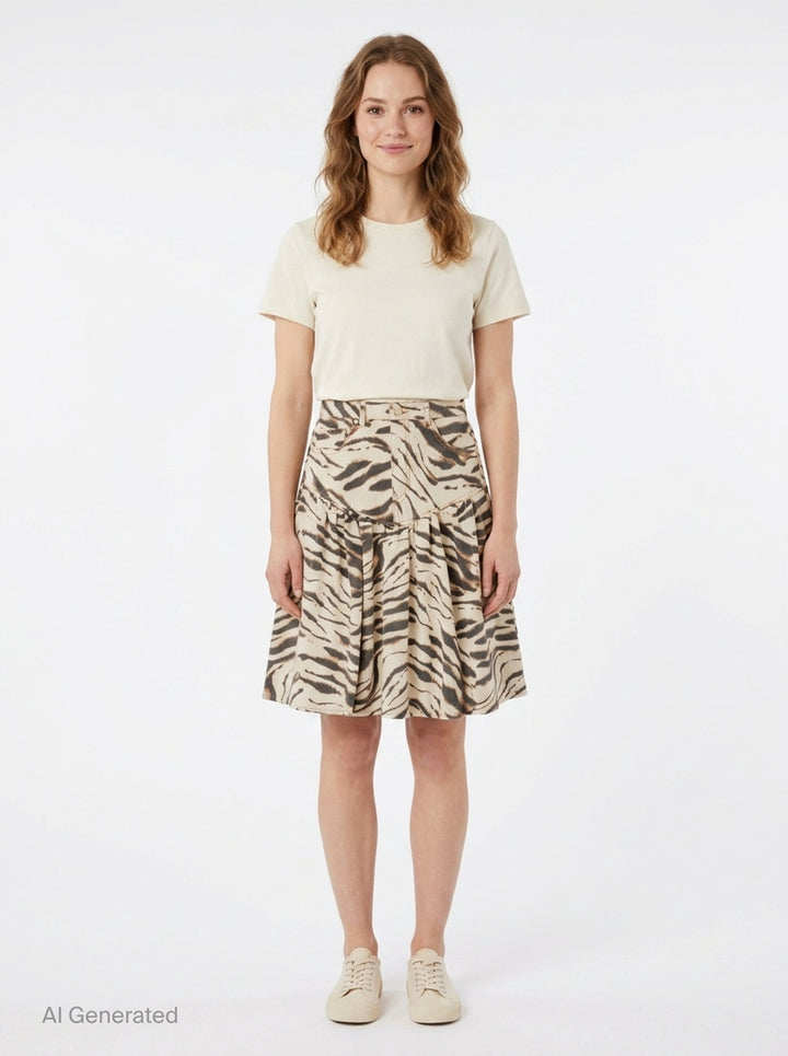 Tiger Print Denim Midi Skirt | Ganni | Club21 - front