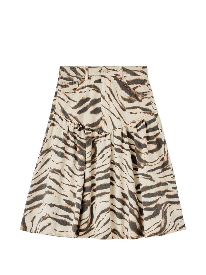 Tiger Print Denim Midi Skirt