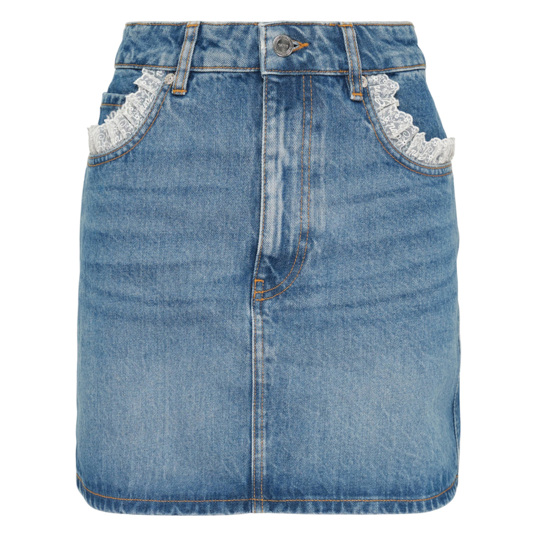 Rigid Denim Lace Mini Skirt