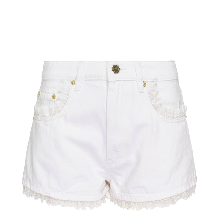 White Denim Lace Mini Shorts