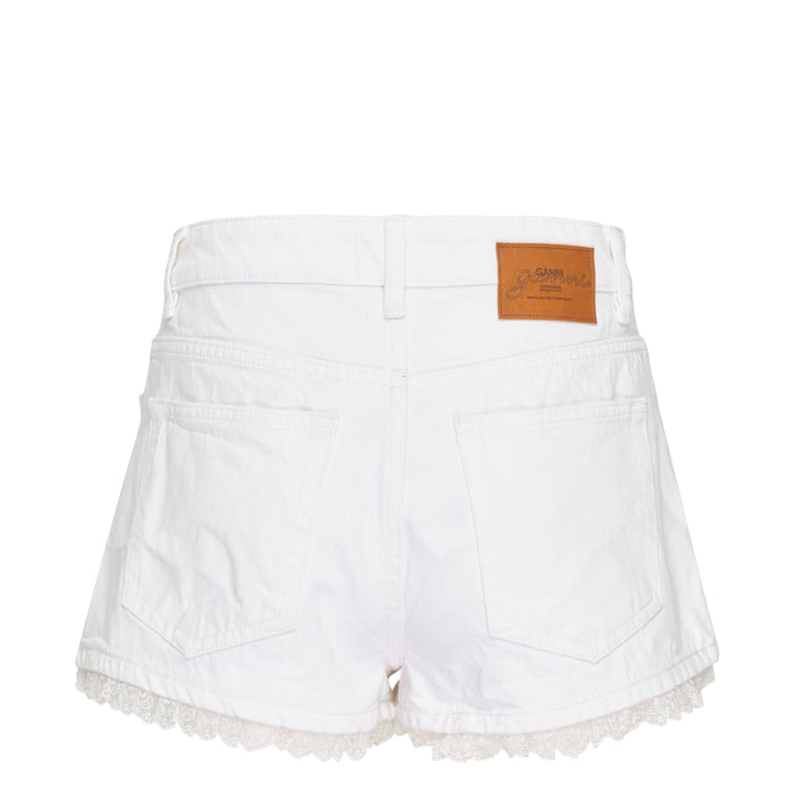 White Denim Lace Mini Shorts