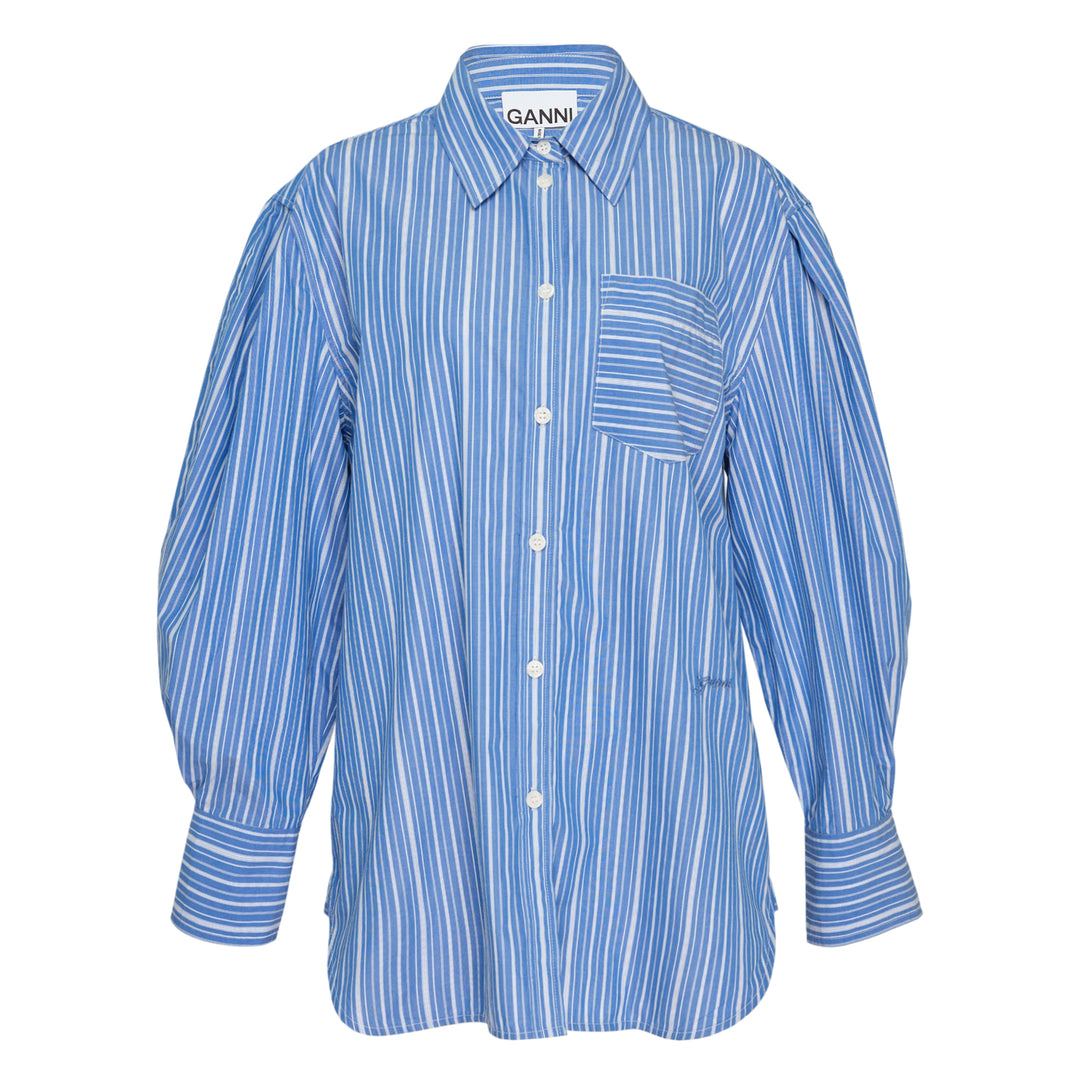 Stripe Cotton Pleated Sleeve Shirt