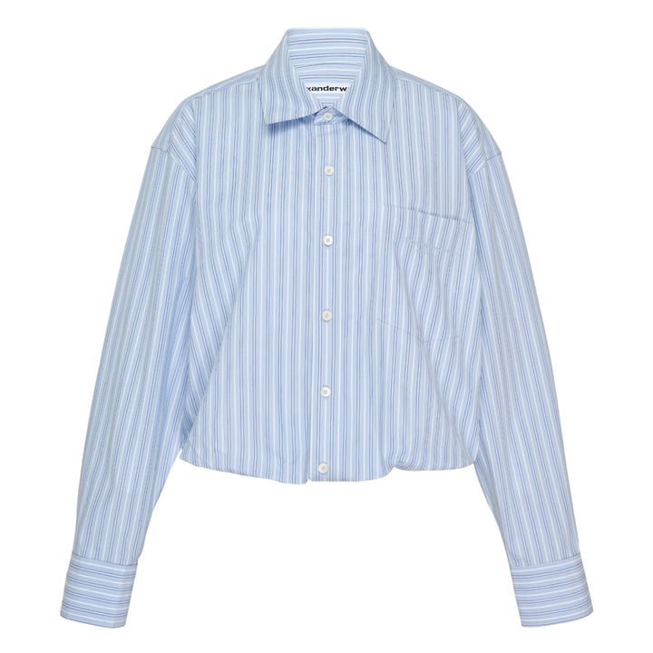 Gathered Cropped Striped Shirt