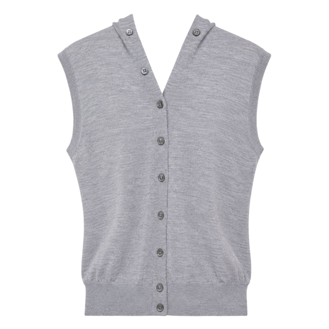 Alexander Wang heather grey hooded tank cardigan with full button-down front closure, ribbed trim, and woven brand label at hem - view 2