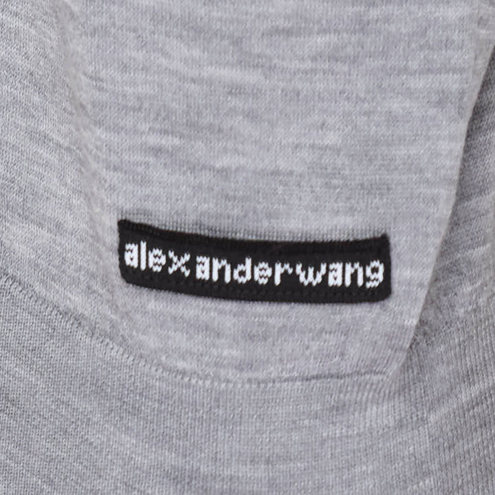 Alexander Wang heather grey hooded tank cardigan with full button-down front closure, ribbed trim, and woven brand label at hem - view 3