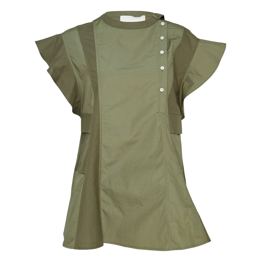 Tonal Poplin Ruffle Blouse