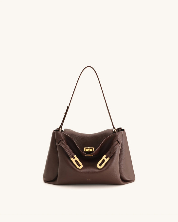 Rhea Pebbled Double Buckle Shoulder Bag