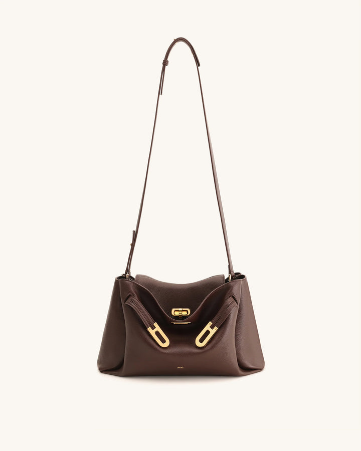 Rhea Pebbled Double Buckle Shoulder Bag