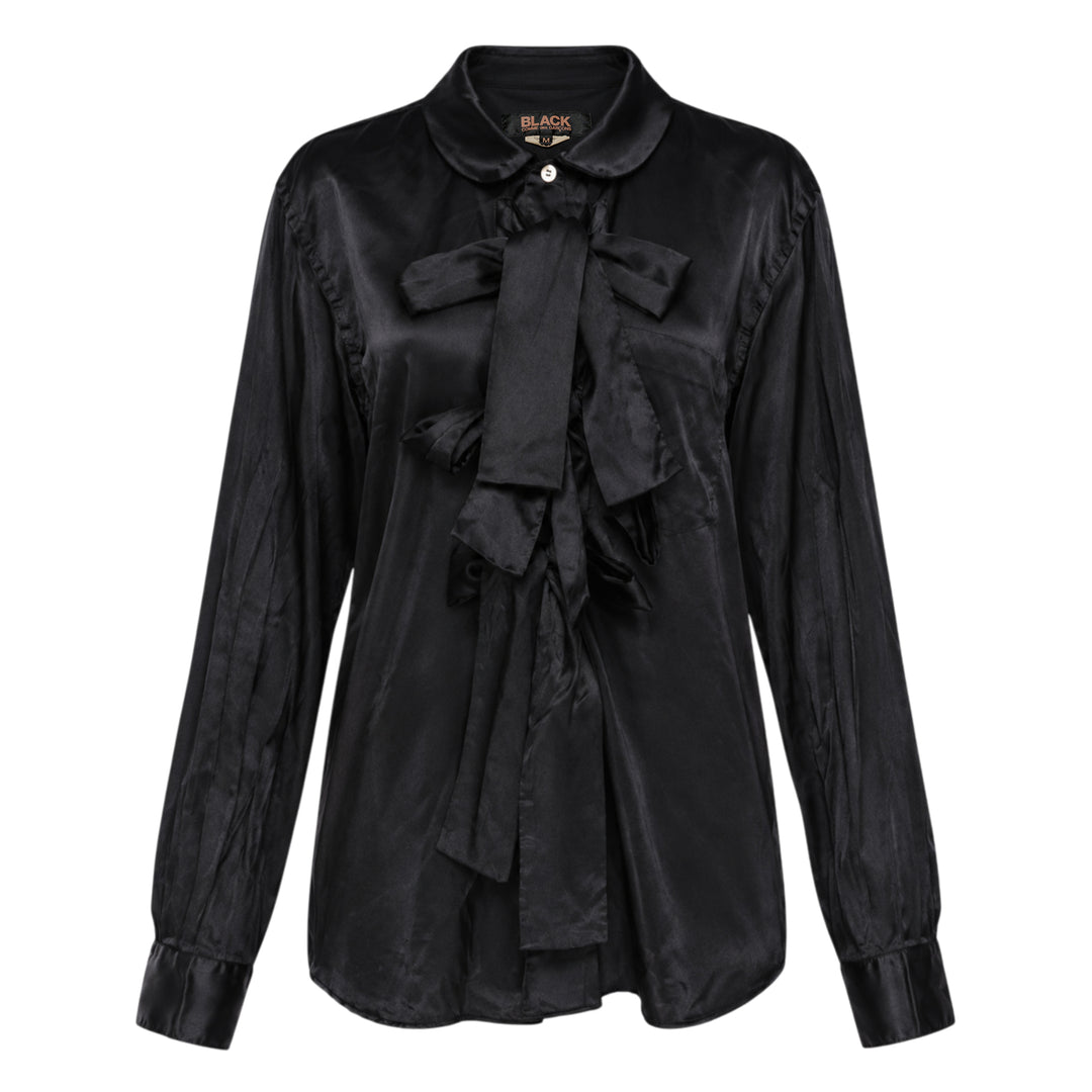 Satin Ruffle Bow Long Sleeve Shirt