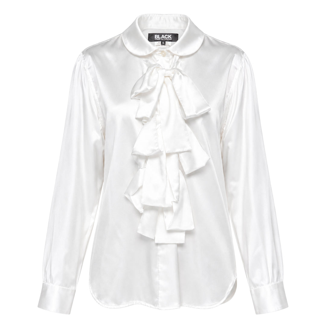 Satin Ruffle Bow Long Sleeve Shirt