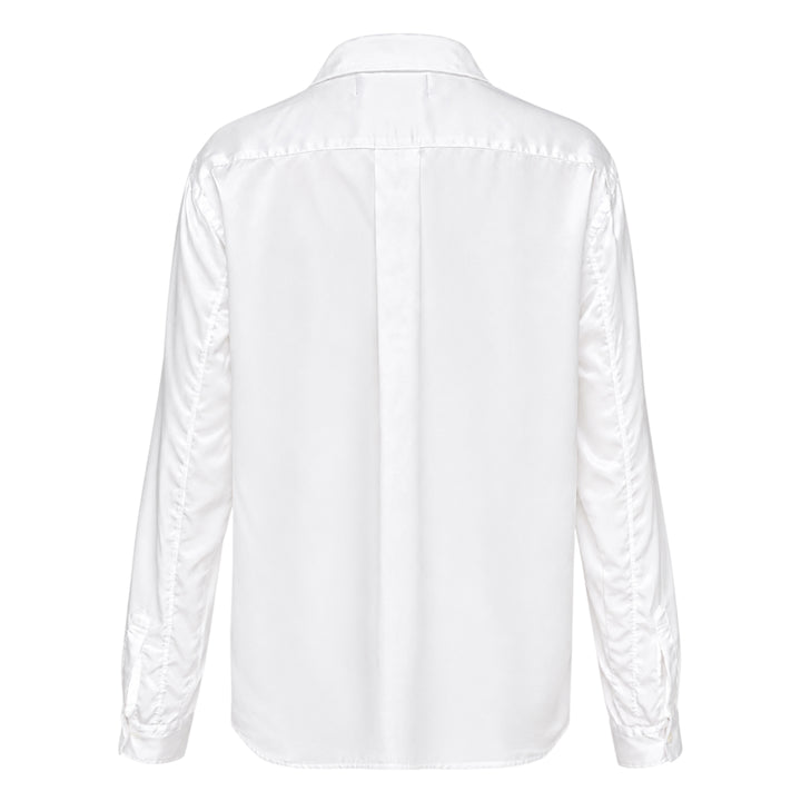 Satin Ruffle Bow Long Sleeve Shirt