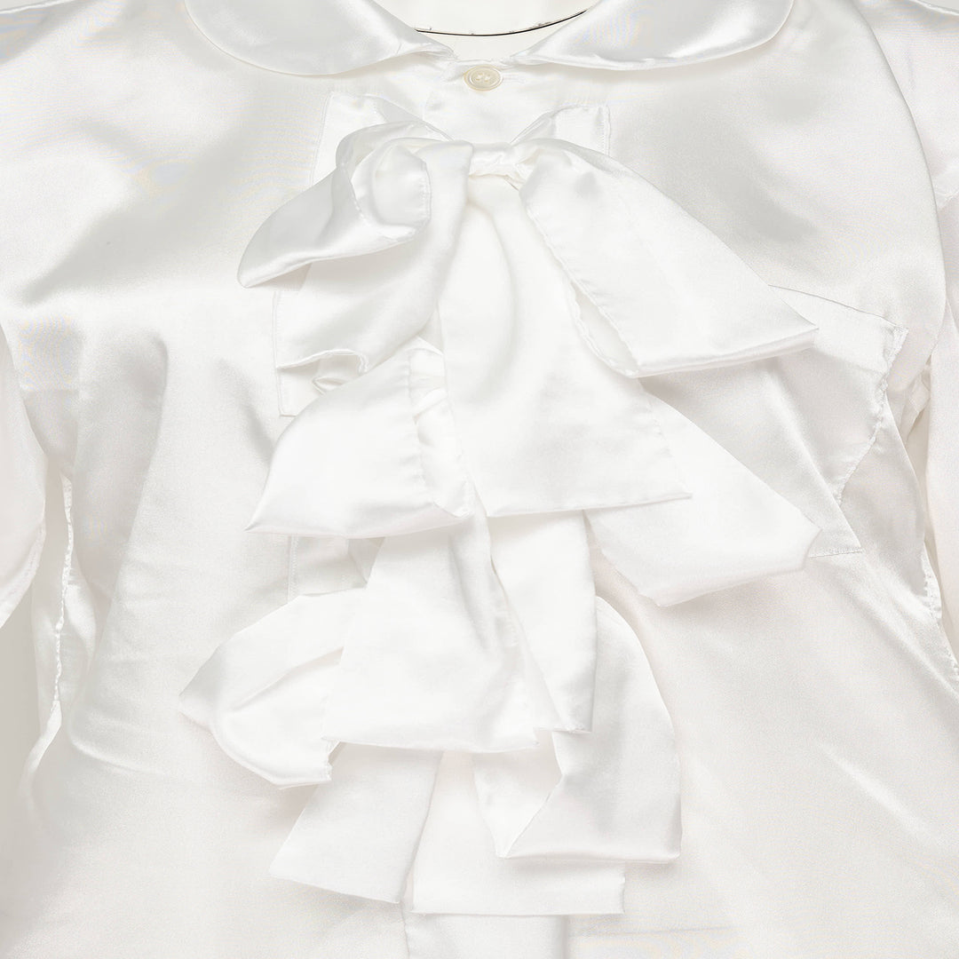 Satin Ruffle Bow Long Sleeve Shirt
