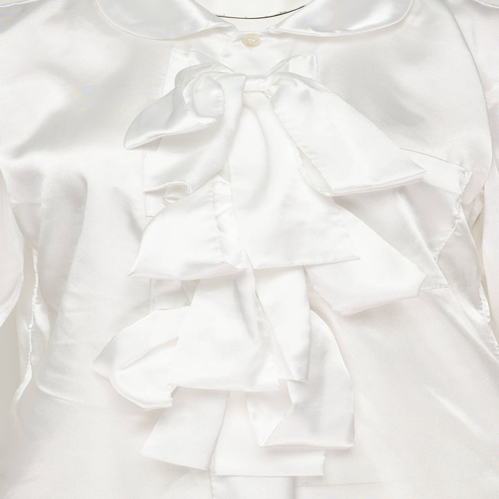 Satin Ruffle Bow Long Sleeve Shirt