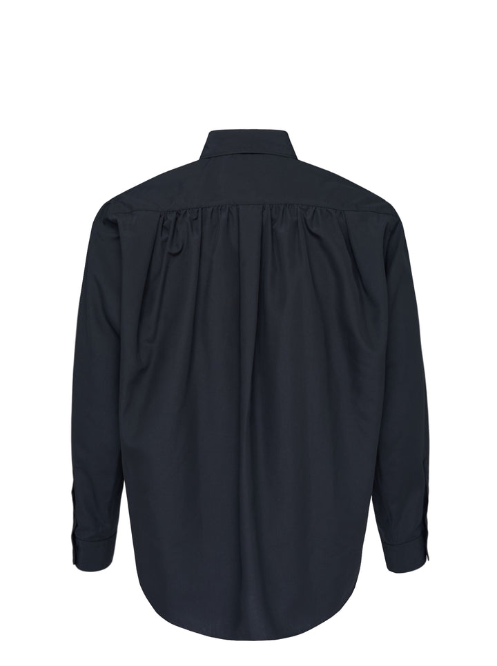 Comme des Garçons Black long sleeve polyester broad shirt in navy, featuring a point collar, tonal buttons, and a chest patch pocket - view 2