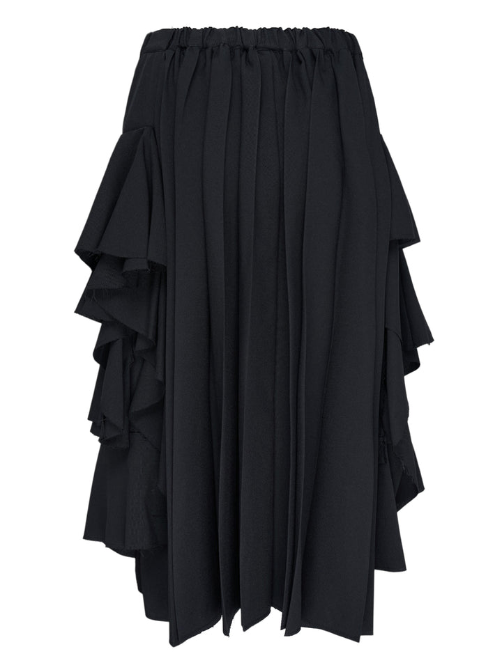 Comme des Garçons Black black polyester tiered ruffle midi skirt with cascading raw-edged layers and elasticated waistband, shown on white background - view 2