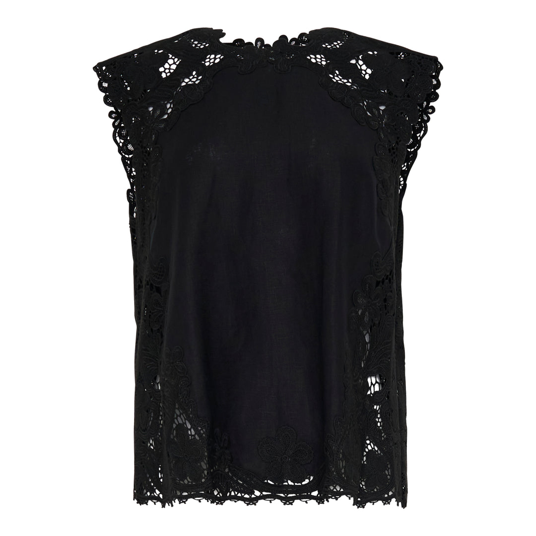 Amelie Lace Trim Linen Top