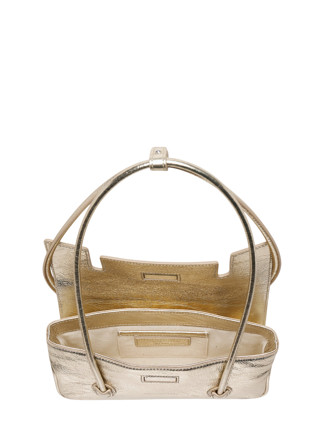 Marge Sherwood small flap shoulder bag in crinkled metallic leather with long rounded handles - view 3
