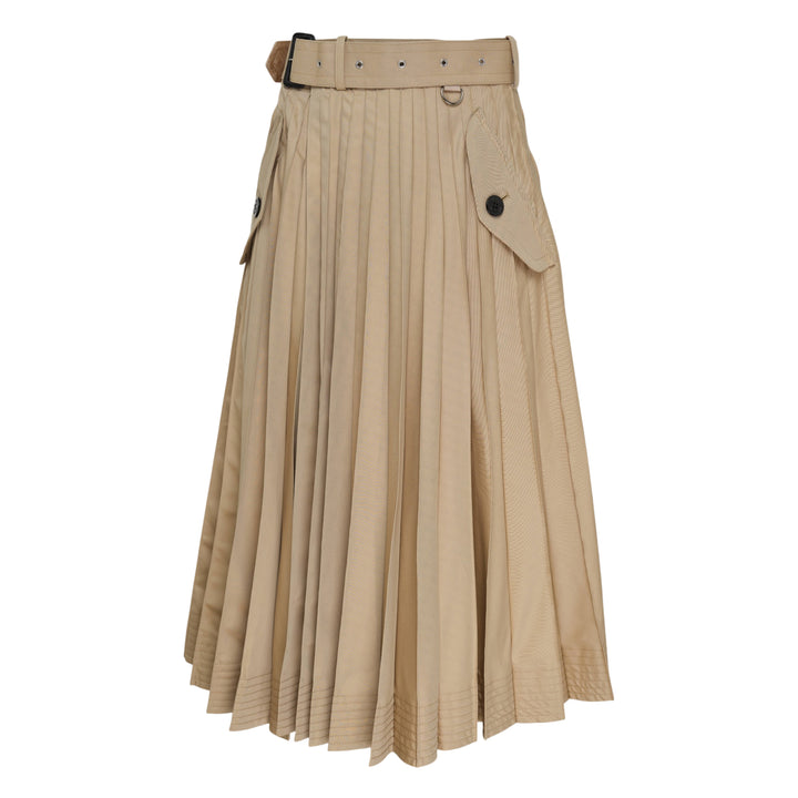 Cotton Gabardine Pleated Skirt
