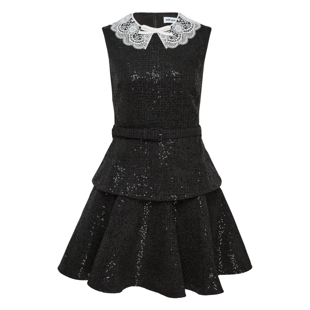 Black Sequin Boucle Mini Dress