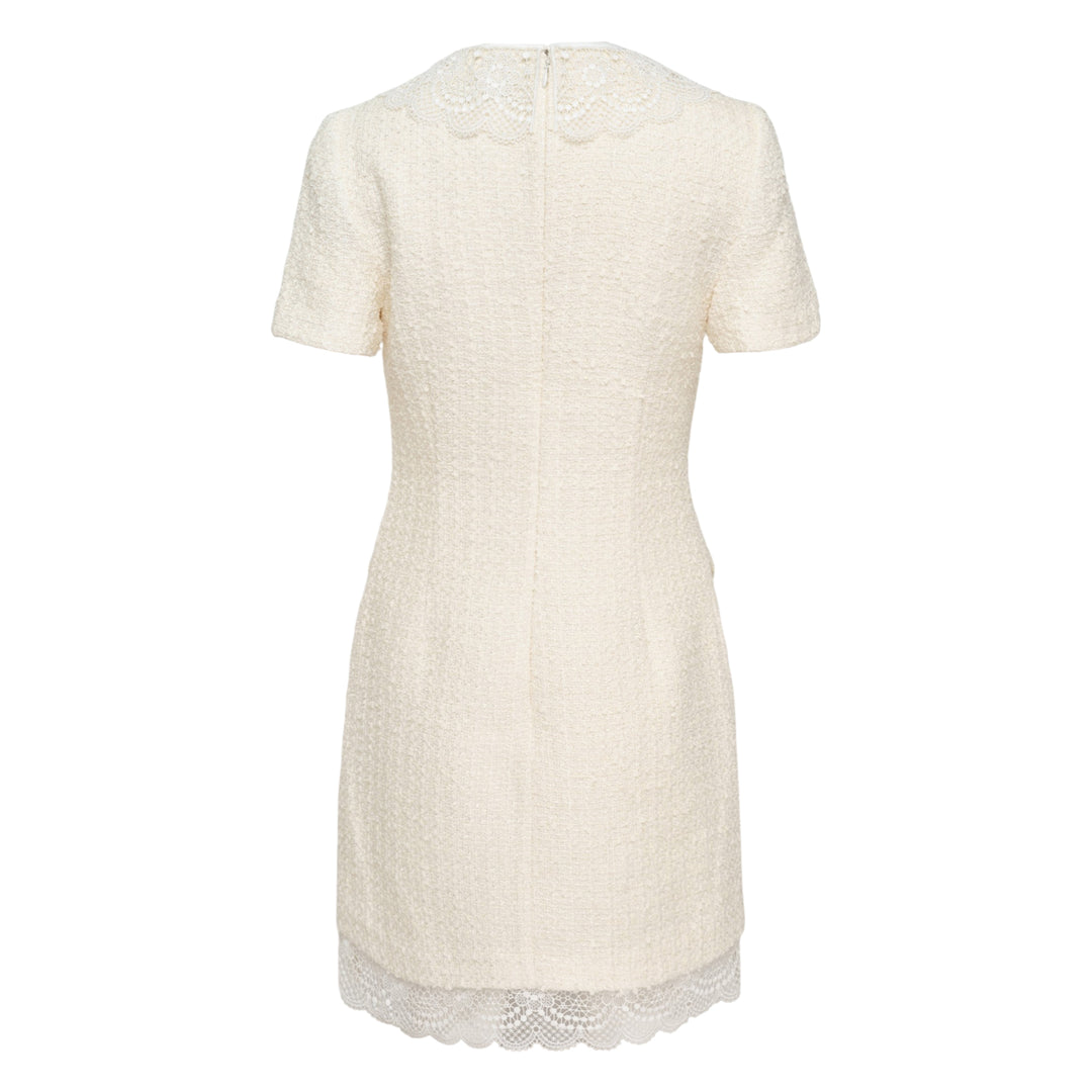 Cream Bouclé Lace Trim Mini Dress