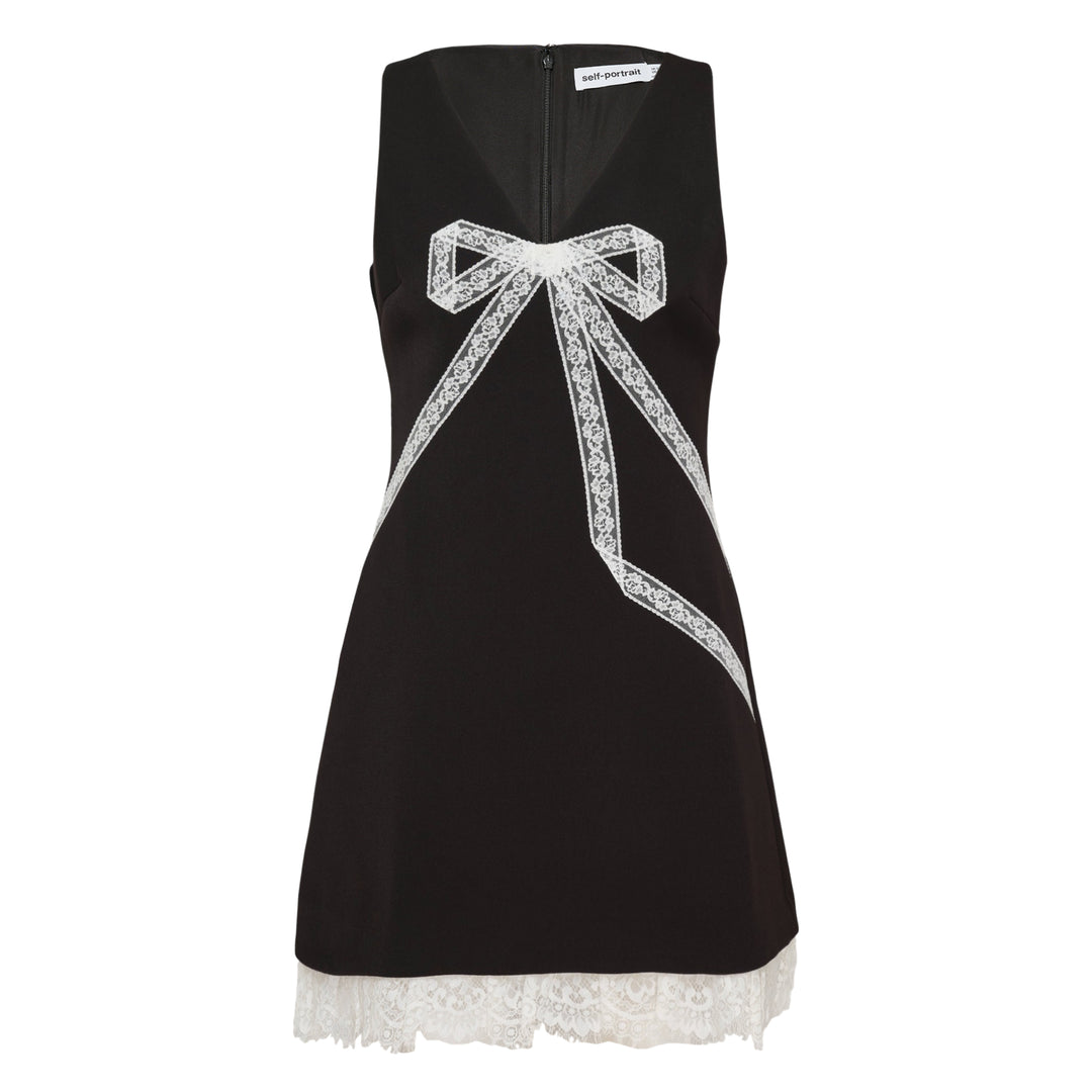 Black Crepe Bow Lace Mini Dress