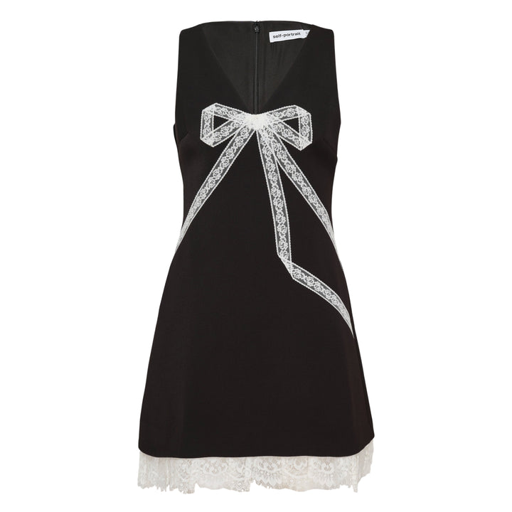 Black Crepe Bow Lace Mini Dress