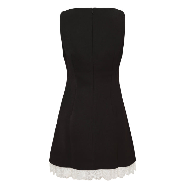 Black Crepe Bow Lace Mini Dress