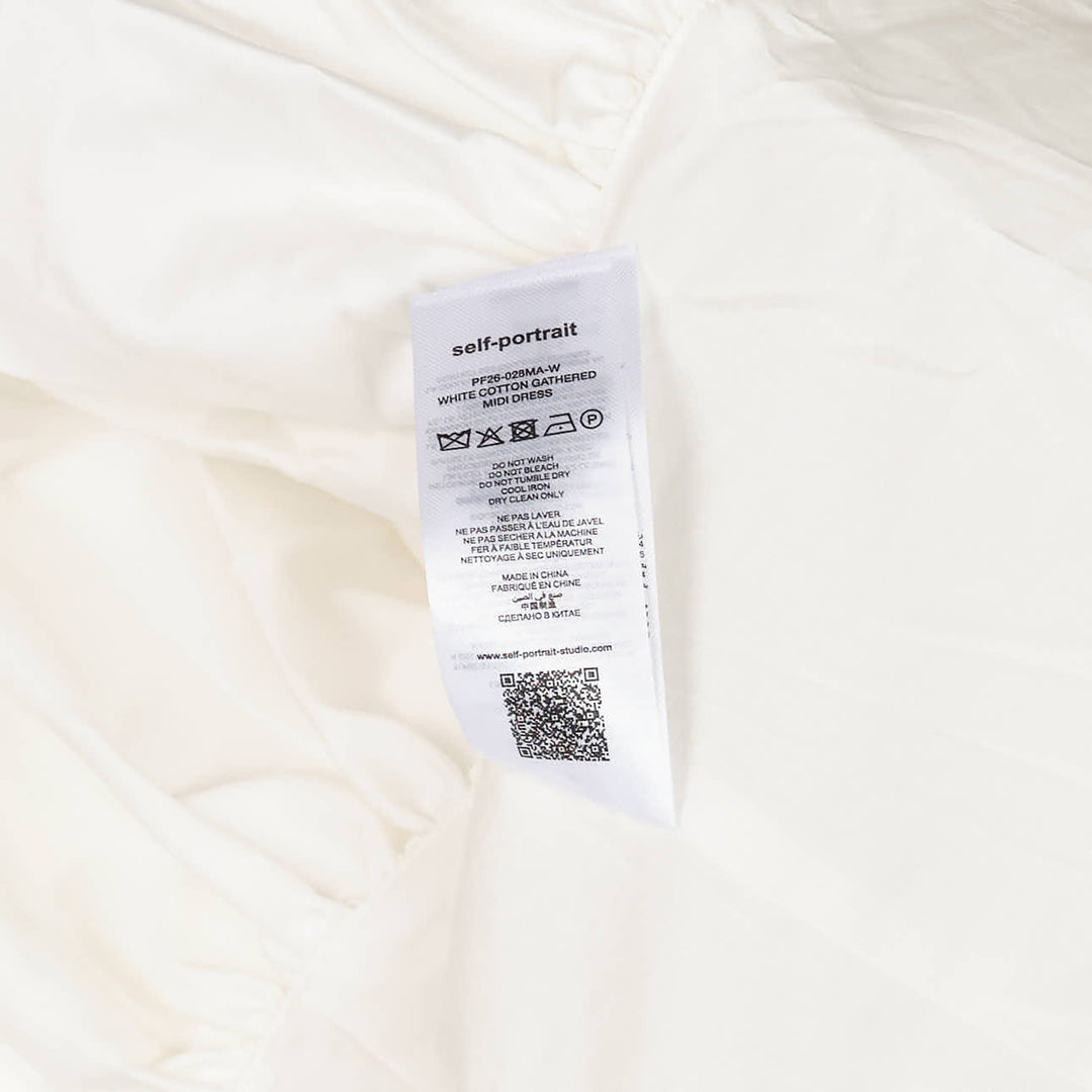 White Cotton Gathered Midi Dress
