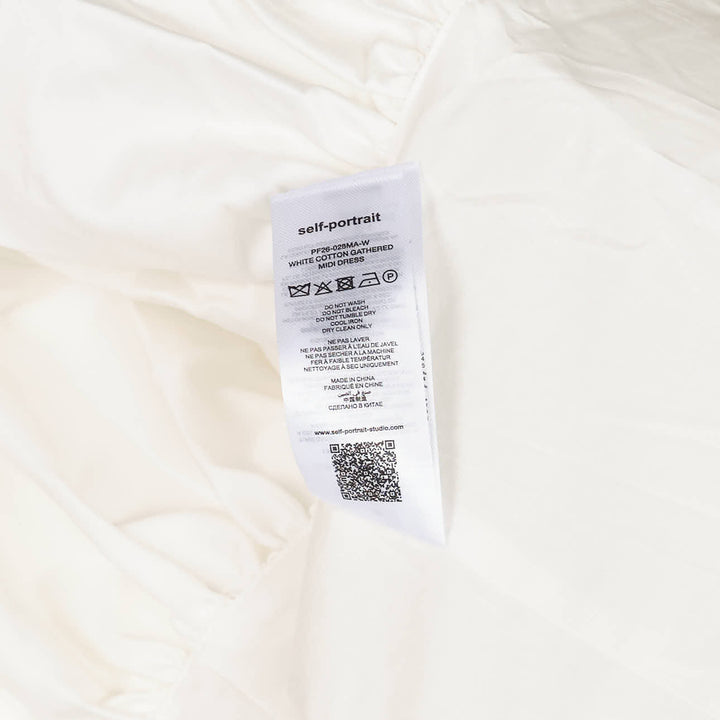 White Cotton Gathered Midi Dress