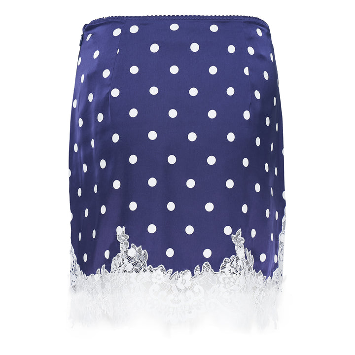 Navy Polka Dot Satin Mini Skirt