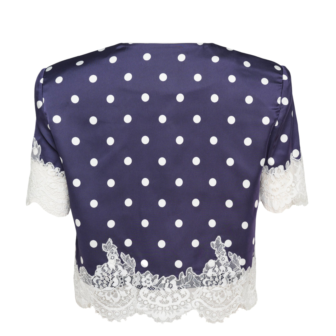 Navy Polka Dot Satin Top