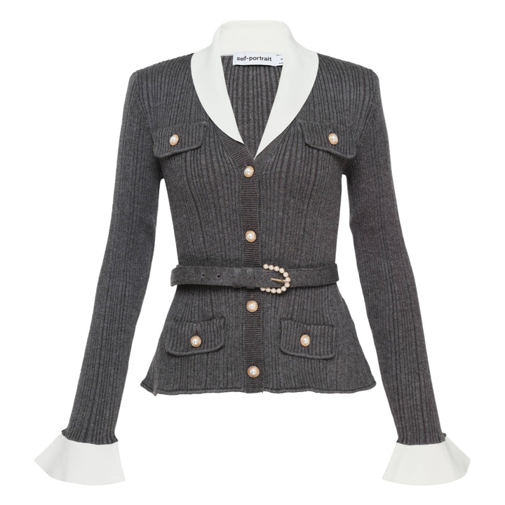 Grey Ribbed Knit Cardigan