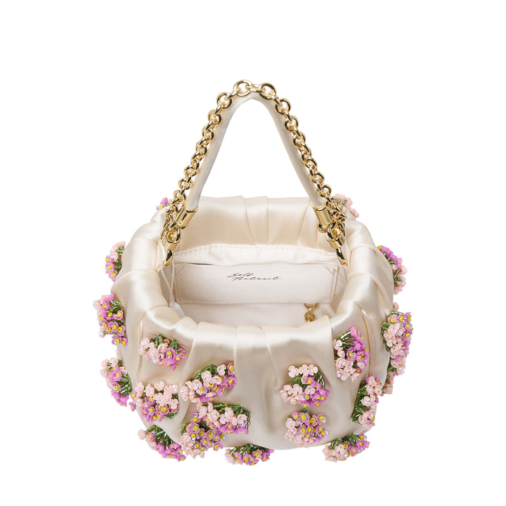 Cream Satin Floral Beaded Tote