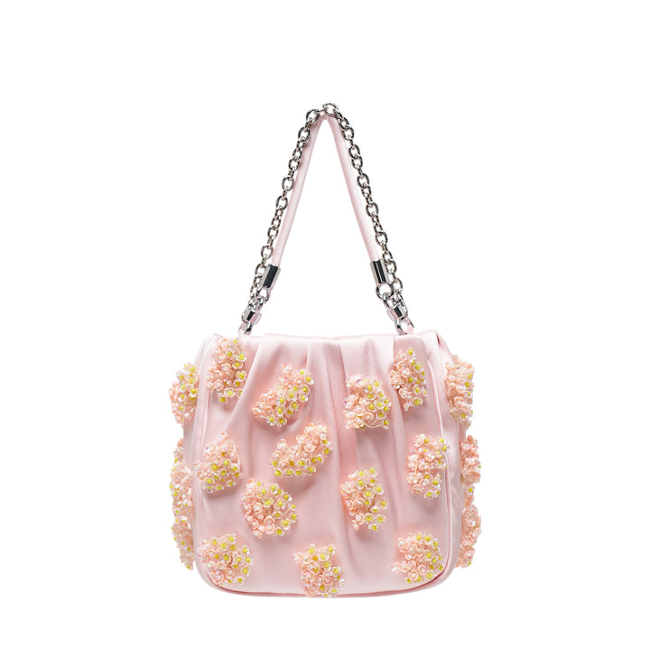 Pink Satin Floral Beaded Tote