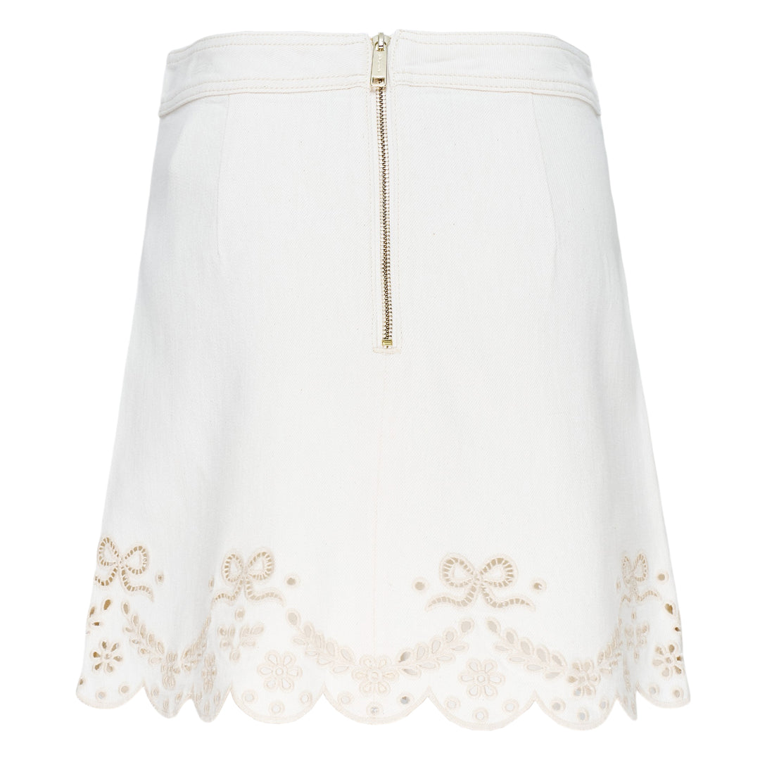 Cream Broderie Denim Mini Skirt