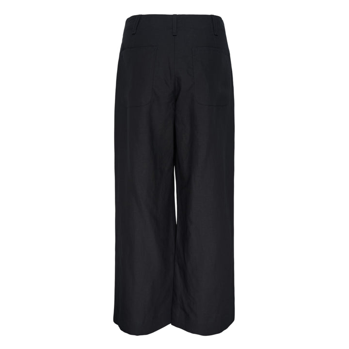 rag & bone Allison Linen Pants in black — wide-leg, high-rise silhouette with angled front pockets and belt loops, front view on white background