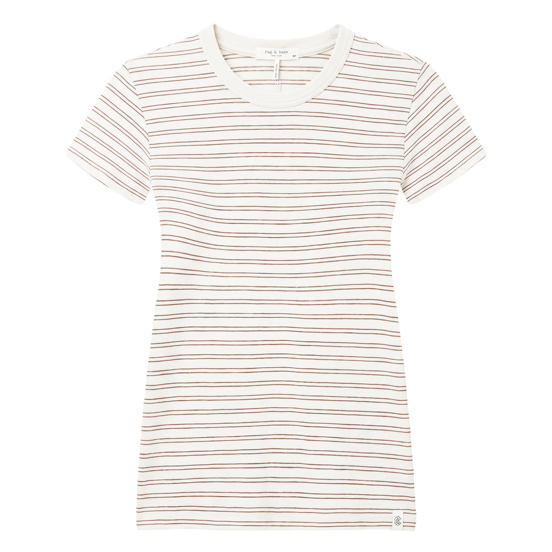 rag & bone Slub Stripe Tee in navy with tonal horizontal stripes, crew neckline, and short sleeves, shown flat on a white background
