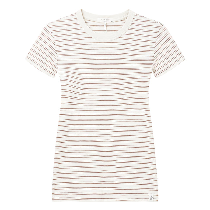 rag & bone Slub Stripe Tee in navy with tonal horizontal stripes, crew neckline, and short sleeves, shown flat on a white background