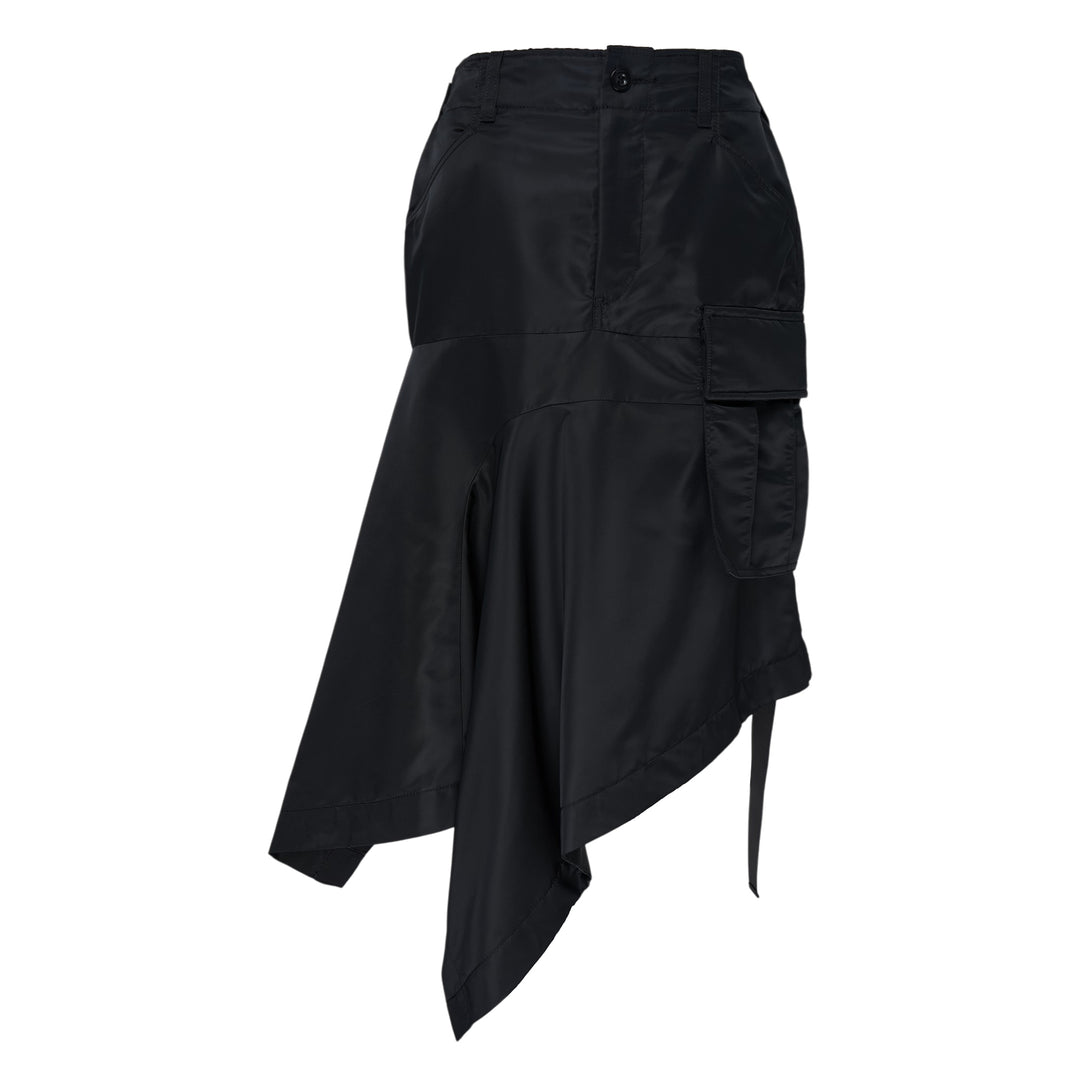 Nylon Twill Asymmetric Cargo Skirt