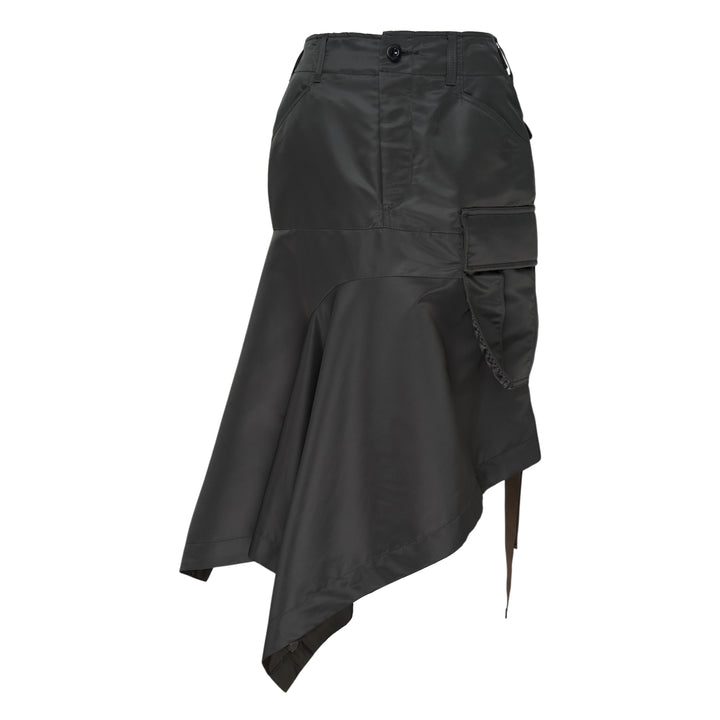 Nylon Twill Asymmetric Cargo Skirt