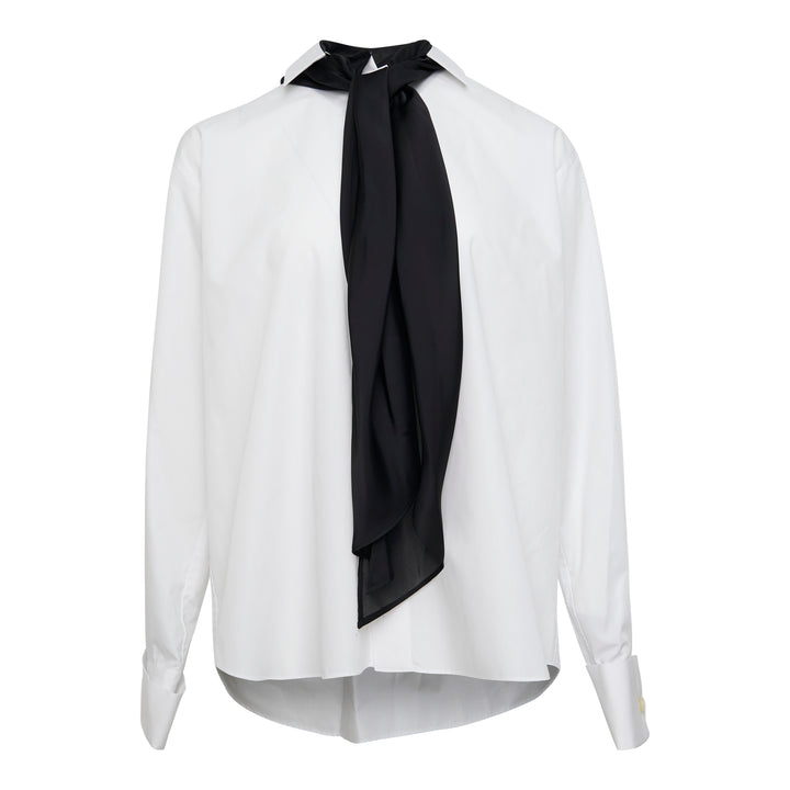 White Poplin Scarf Shirt