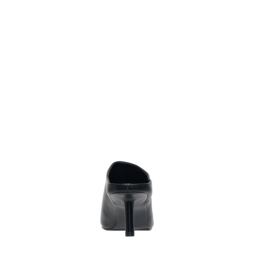 Black Leather Heeled Mules